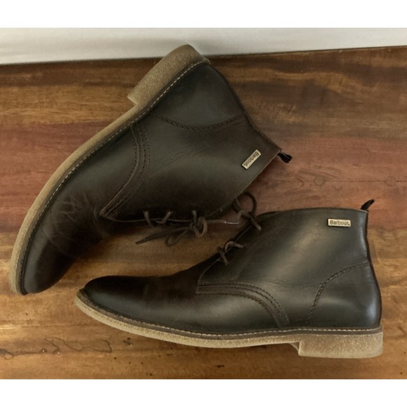 Barbour Readhead Chukka Boots – Chocolate Brown Leather – Plaid Lining – Men's 8